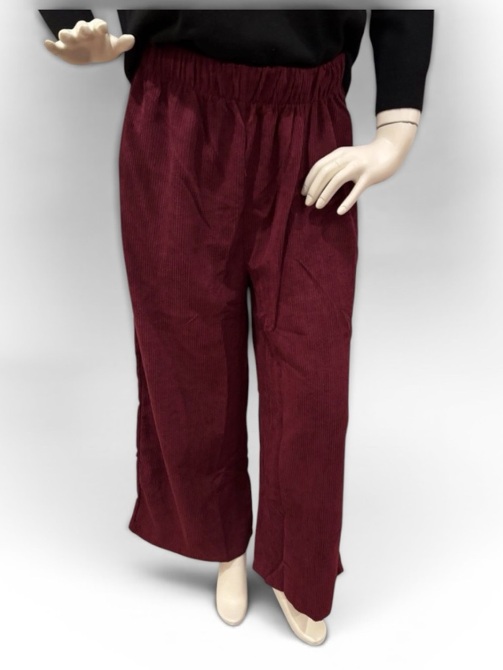 Zenana Outfitters Burgundy Corduroy Women’s Wide Leg Pants, Size M